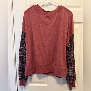 Women's Soft Red and Black Patterned Sleeve Top